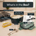 Electric Lunch Box, 1.5L Food Heater for Daily Office Use & Travel, Portable Food Warmer, Stainless Steel Container, Reheat in 30 Min, Leak-Proof, Detachable Cord, 2 Compartment - Image 3